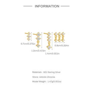 Detailed dimensions of 925 sterling silver gold earrings set with AAAAA zirconia