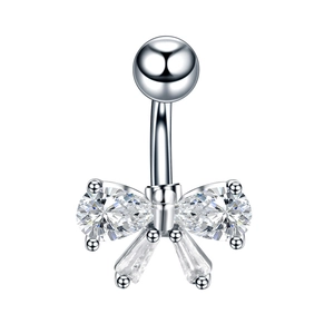 Piercing nombril en acier inoxydable avec pendentif papillon et cœur en zircons AAA éclatants