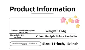 Detailed specifications of the waterproof PU leather tablet sleeve in 11 and 13 inch sizes