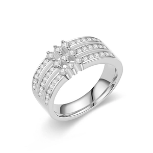 Polished titanium steel ring with a square zircon cluster and multi-layered diamond band