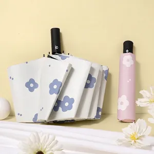 French Style Floral Automatic Umbrella UV Protection Windproof Sun Rain Dual Use Portable Foldable Parasol For Women