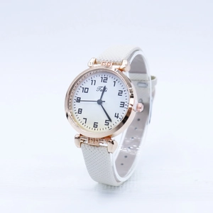 Women Fashion Quartz Watch Gradient Dial Arabic Numerals Rose Gold Alloy Case PU Leather Strap Casual Dress Wristwatch