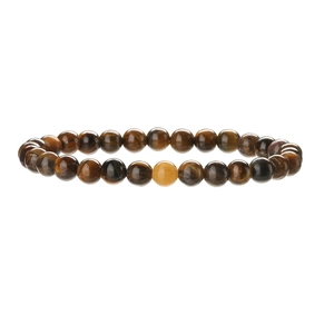 Vue détaillée du bracelet en perles de pierre d'oeil de tigre naturelle polie brune