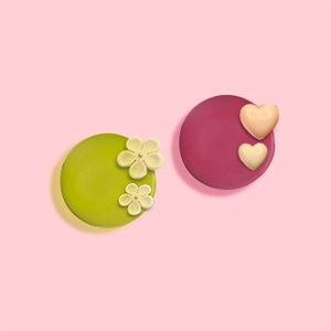 Round silicone mold for 24 French mousse cakes and DIY chocolate seals in green and pink