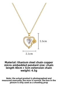 Detail view of heart pendant necklace showing 40+5cm length and dimensions