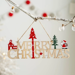 Christmas Wooden Letter Signs Hanging Plaque Ornaments Santa Claus Snowman Reindeer For Holiday Home Wall Door Decoration