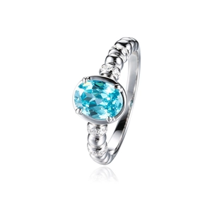 Elegant S925 sterling silver ring with oval neon blue Paraiba stone and clear accents