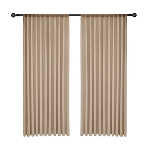 Japanese style brown striped cotton linen sheer curtain for living room and tea house
