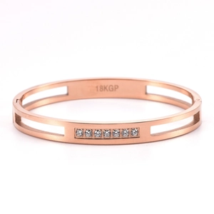 Bracelet élégant en acier titane 18KGP or rose orné de sept oxydes de zirconium blancs brillants