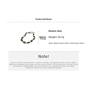 Silver alloy waist chain with hollow oval patterns, 111cm length including 56cm tail chain