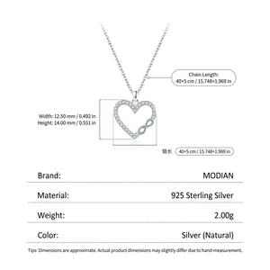 925 Sterling Silver Heart Pendant Necklace with Mobius infinity design and pavé crystals