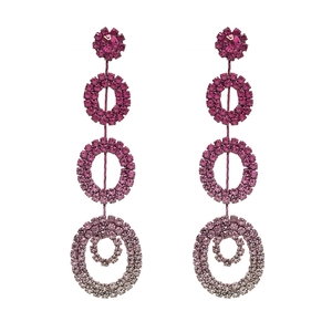 Luxury pink gradient layered geometric hoop drop earrings with sparkling rhinestones