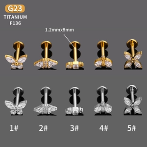 Set de piercings labret en titane G23 avec papillon et zircone pour le cartilage