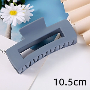 Detail view of 10.5cm matte grey rectangular hair claw clip with size measurements