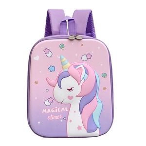 Pink gradient waterproof school bag with cartoon unicorn and Magical Time print