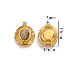 Λεπτομέρεια οβάλ μενταγιόν 15x11mm από ανοξείδωτο ατσάλι με γκρι φυσική πέτρα μαρμάρου