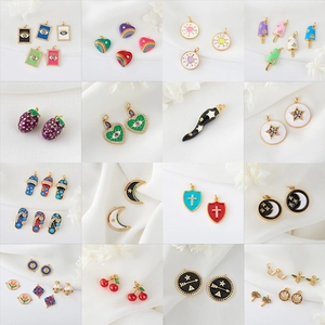 14K gold plated geometric pendants with colorful enamel and zircon for DIY jewelry