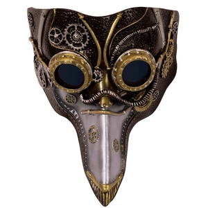 Steampunk plague doctor beak mask with metallic gears and goggles for Halloween cosplay