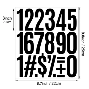 3 inch black mailbox number stickers for DIY waterproof signs showing exact dimensions