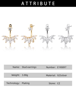 Detailed specifications table of S925 sterling silver stud earrings with CZ stones