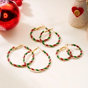Christmas Candy Cane Red Green Spiral Twisted Hoop Earrings Alloy Enamel Festival Jewelry For Women