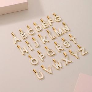 Initial Letter Pendant Necklace Charm 18K Gold Plated Stainless Steel White Mother Of Artificial Pearl Alphabet Minimalist Jewelry