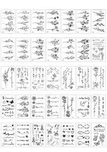Set of 35 minimalist waterproof black and white line art tattoo stickers 60x105mm