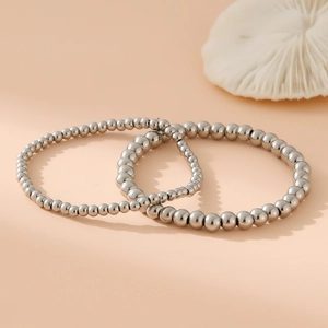 Bracciali minimalisti con perline in acciaio inossidabile argento su decoro corallo