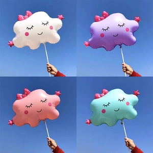 Ballons en aluminium en forme de nuage souriant rose, blanc et bleu pour anniversaire