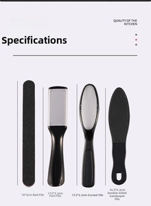 Detailed 4-piece foot file set with stainless steel rasps and sandpaper for callus removal