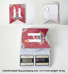 Kit bannière Happy Diwali avec lettres rouges, motifs mandalas, corde et aiguille rose