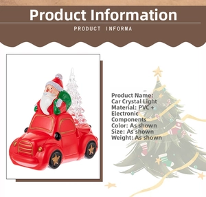 Detail view of red Christmas truck night light made of PVC with Santa and crystal tree