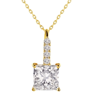 Gold plated necklace with princess cut square zircon pendant on a high polished O-chain