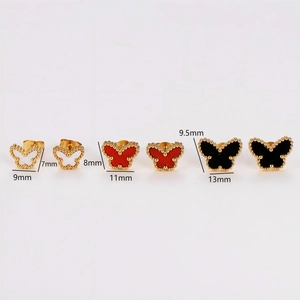 304 stainless steel shell butterfly stud earring set in gold with multicolored enamel