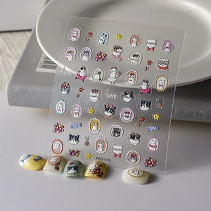 Cute 3D Embossed Cat Nail Art Stickers 5D Waterproof Cartoon Flower Design For Kids Women Nail Decoration Manicure Decals