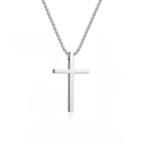 Collana con ciondolo a croce in acciaio inossidabile lucido argento con catena intrecciata