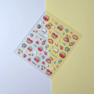 Detailed view of 5D embossed ladybug stickers with rocket and rainbow cartoon patterns