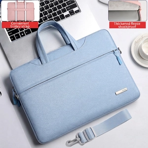 Borsa porta PC azzurra 14-16 pollici con fodera in velluto e fascia trolley