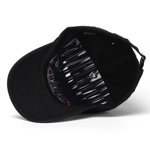Classic black cotton baseball cap with New York embroidery showing interior shape support