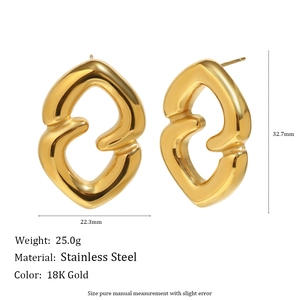 18K gold plated stainless steel geometric heart earrings with detailed size dimensions