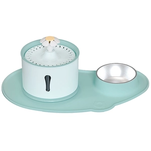 Smart pet fountain with flower sprout, water window, and stainless steel food bowl combo