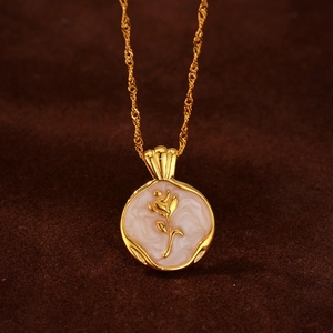 925 Sterling Silver Rose Flower Pendant Necklace 18K Gold Plated Enamel Drip Oil Tulip Neck Jewelry Elegant Gift For Women