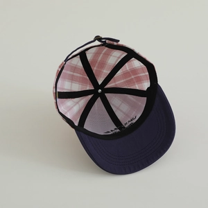 Vintage checkered flat brim kids hip hop hat with blue brim and adjustable buckle