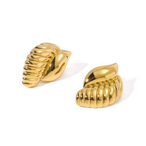 Detailed macro shot of 18K gold plated stainless steel spiral textured conch earrings