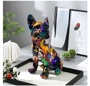 Artistic graffiti French Bulldog sculpture with LOVE pattern for home desktop decor