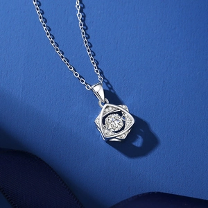 Dancing Moissanite Hexagram Pendant Necklace in S925 Sterling Silver for Women