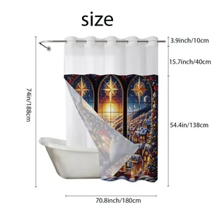 Detailed size chart of the waterproof butterfly print shower curtain with measurements