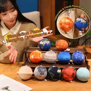 3D realistic planet plush pendants featuring Earth, Moon, and Mars with metal hooks