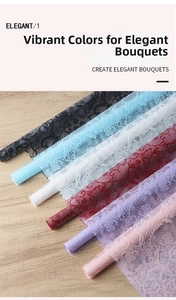 Close-up of waterproof flower wrapping paper with lace floral patterns in multiple colors