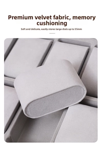 Detailed view of gray velvet watch pillow for large watch faces up to 55mm storage